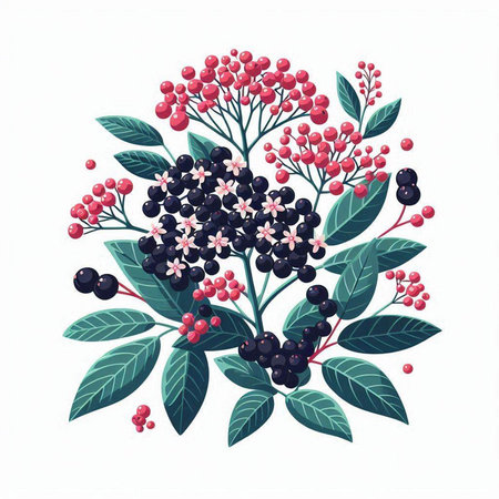 Vector illustration of a bouquet of berries with leaves and berries.のイラスト素材