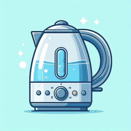 Electric kettle. Vector illustration in flat cartoon style. Isolated on blue background.のイラスト素材