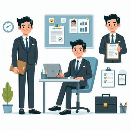 Businessman in office. Vector illustration. Businessman in office.のイラスト素材