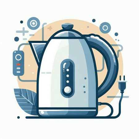 Electric kettle. Vector illustration in flat linear style on white background.のイラスト素材