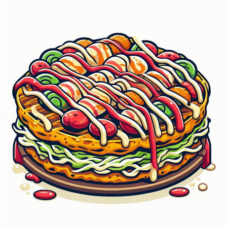 Illustration of a hamburger with ketchup and mayonnaiseのイラスト素材