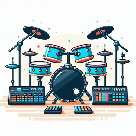 Drum set on white background. Vector illustration. Eps 10.のイラスト素材