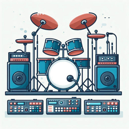 Drum set. Music instruments. Vector illustration in flat style.のイラスト素材
