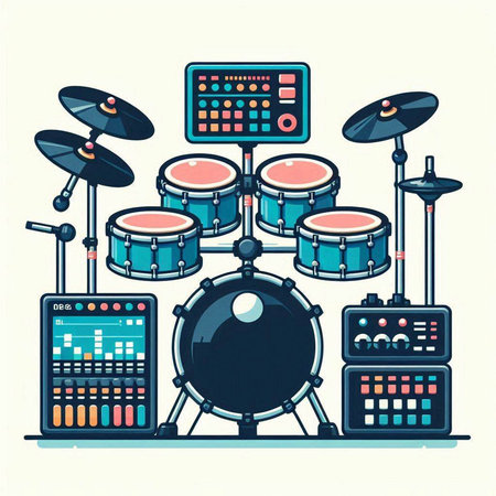 Drum set. Vector illustration in flat style. Drum kit.のイラスト素材