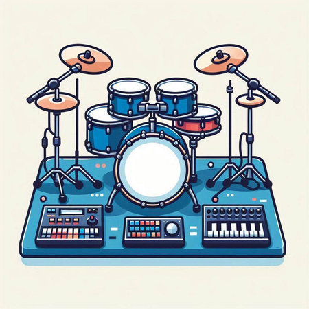 Drum set on a white background. Vector illustration in cartoon style.のイラスト素材