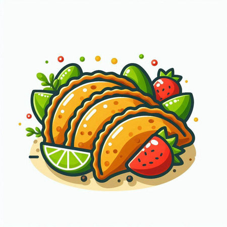 Pancakes with strawberries, lime and mint. Vector illustration.のイラスト素材
