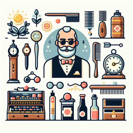 Barbershop icons set in flat design style. Vector illustration.のイラスト素材