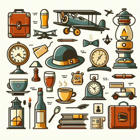 Set of travel and tourism icons in retro style. Vector illustration.のイラスト素材