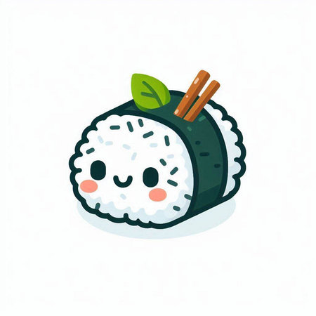 Vector illustration of cute kawaii sushi roll on white background.のイラスト素材