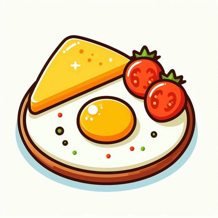 Fried egg with tomato, cheese and parsley. Vector illustration.のイラスト素材