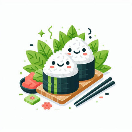 Sushi rolls with chopsticks. Vector illustration in cartoon style.のイラスト素材