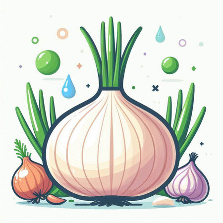 Illustration of fresh onion on a white background. Vector illustration.のイラスト素材