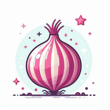 Vector illustration of a pink onion on a white background with stars.のイラスト素材