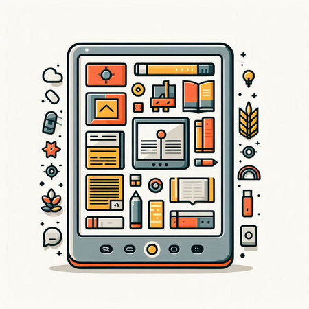 Tablet pc with modern technology icons. Vector illustration in flat styleのイラスト素材