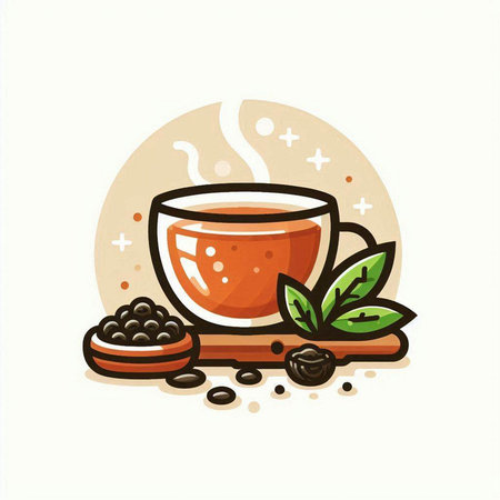 Coffee cup with coffee beans and leaves. Vector illustration.のイラスト素材