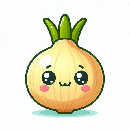 Cute cartoon onion character. Vector illustration isolated on white background.のイラスト素材