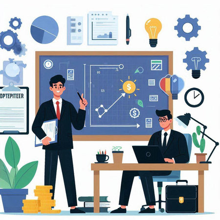 Businessman working in office. Flat vector illustration. Business concept.のイラスト素材