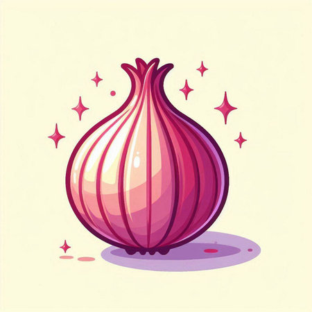 Illustration of a red onion on a white background with stars.のイラスト素材