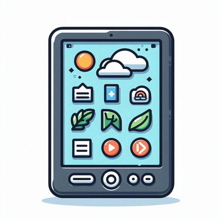 Smartphone with apps and weather icons. Vector illustration in cartoon styleのイラスト素材