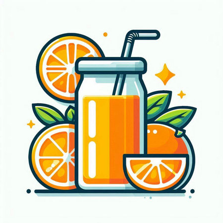Orange juice in a glass with a straw and slices of orange. Vector illustration.のイラスト素材
