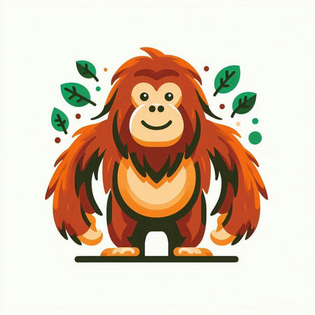 Orangutan with leaves. Vector illustration in flat cartoon style.のイラスト素材