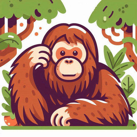 Orangutan in the jungle. Vector illustration in cartoon style.のイラスト素材