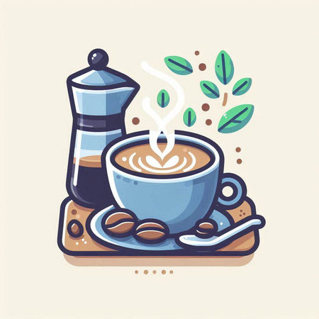 Coffee cup and coffee beans. Vector illustration in flat styleのイラスト素材