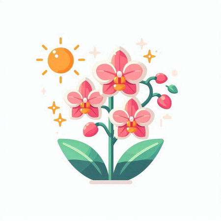 Orchid flower icon isolated on white background. Flat vector illustration.のイラスト素材
