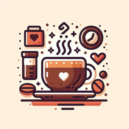 Coffee cup with coffee beans and heart. Vector illustration.のイラスト素材
