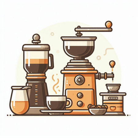 Coffee grinder and cup of coffee, vector illustration.のイラスト素材