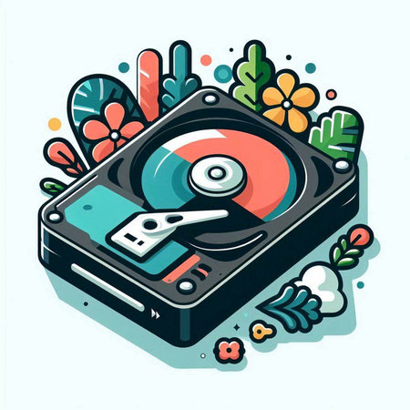Colorful vector illustration of a turntable with a vinyl recordのイラスト素材