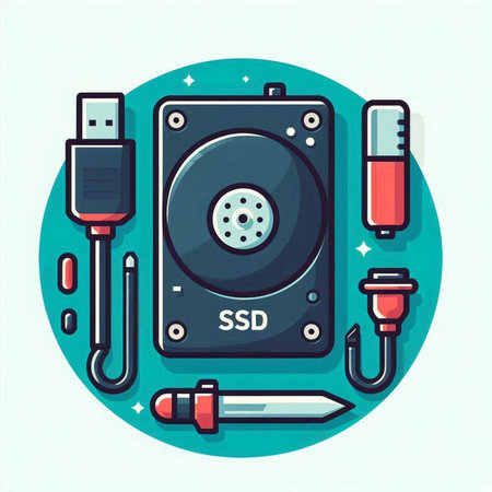 Vector illustration of a flat icon of a hard drive with different components.のイラスト素材