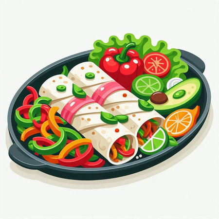 Vegetable roll in a frying pan. Vector illustration on white background.のイラスト素材