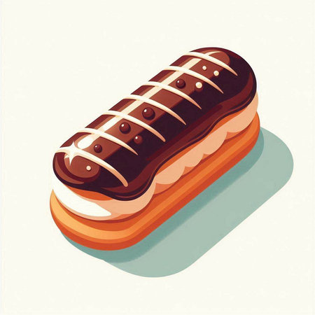 Eclair with chocolate glaze. Sweet dessert. Vector illustration.のイラスト素材