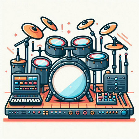 Drum set. Musical instruments. Vector illustration in cartoon style.のイラスト素材