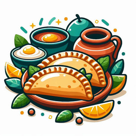 Illustration of a set of traditional oriental dishes. Vector illustration.のイラスト素材