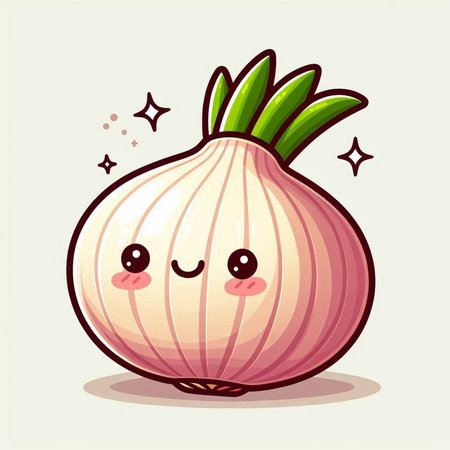 Cute cartoon onion vegetable character. Vector illustration of a cute onionのイラスト素材