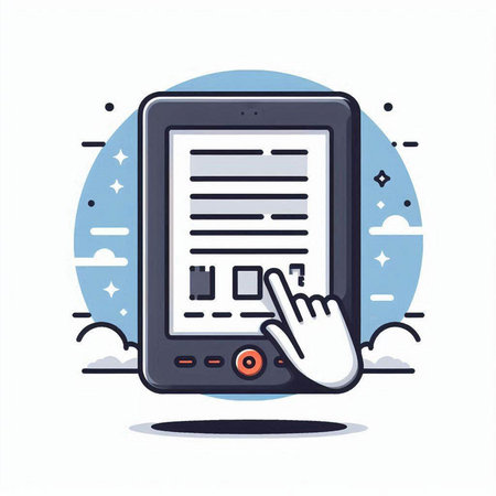 Tablet PC with hand cursor. Flat design style vector illustration.のイラスト素材