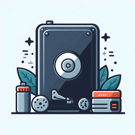Vector illustration of a flat design of a speaker with a microphone and headphones.のイラスト素材