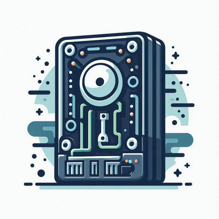 Vector illustration of a hard disk drive in a flat style on a white background.のイラスト素材