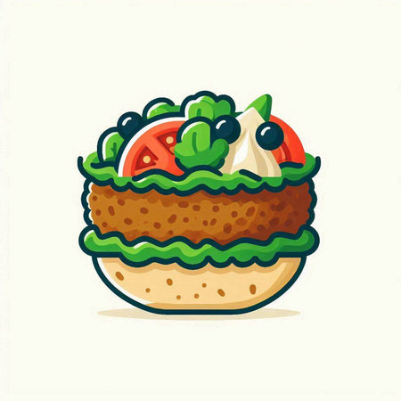 Illustration of Burger with Vegetables and Fruits. Vector Illustrationのイラスト素材
