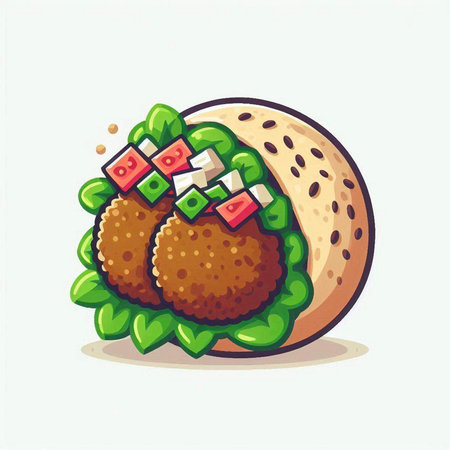 Cute hamburger with lettuce, tomato and cheese. Vector illustration.のイラスト素材