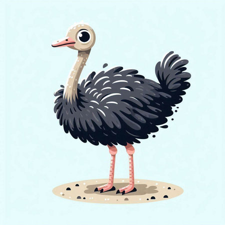 Ostrich on the beach. Vector illustration of a cartoon ostrich.のイラスト素材