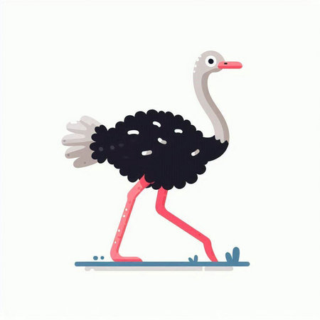 Ostrich isolated on a white background. Vector illustration in flat style.のイラスト素材