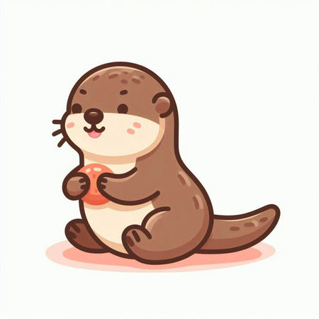 Cute otter sitting and holding a toy. Vector illustration.のイラスト素材