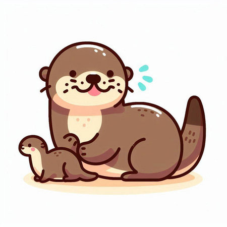 Cute little otter sitting and crying. Vector cartoon illustration.のイラスト素材