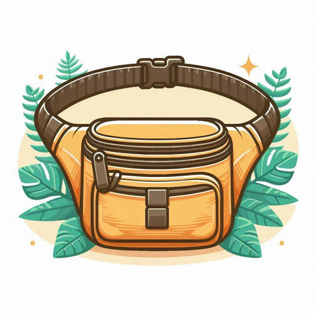 Illustration of a brown leather bag with a belt on a white backgroundのイラスト素材