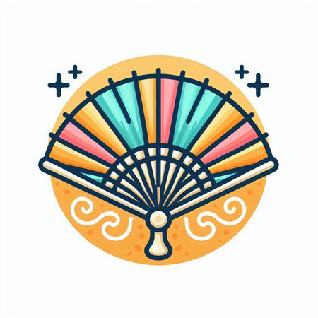 Colorful hand fan icon isolated on white background. Vector illustration.のイラスト素材