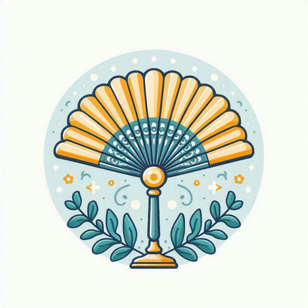 Folding fan with floral ornament in vintage style. Vector illustration.のイラスト素材