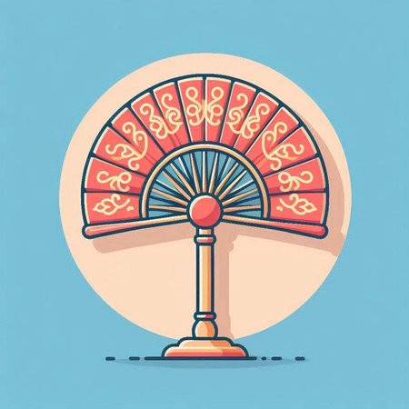 Folding fan on blue background. Vector illustration in flat style.のイラスト素材